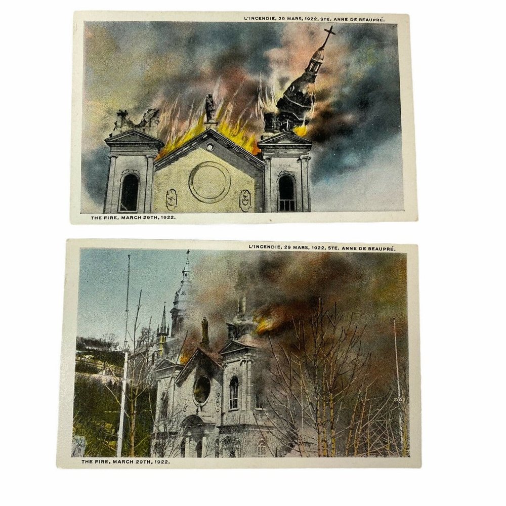 Vintage Postcard St Anne de Beaupré Fire